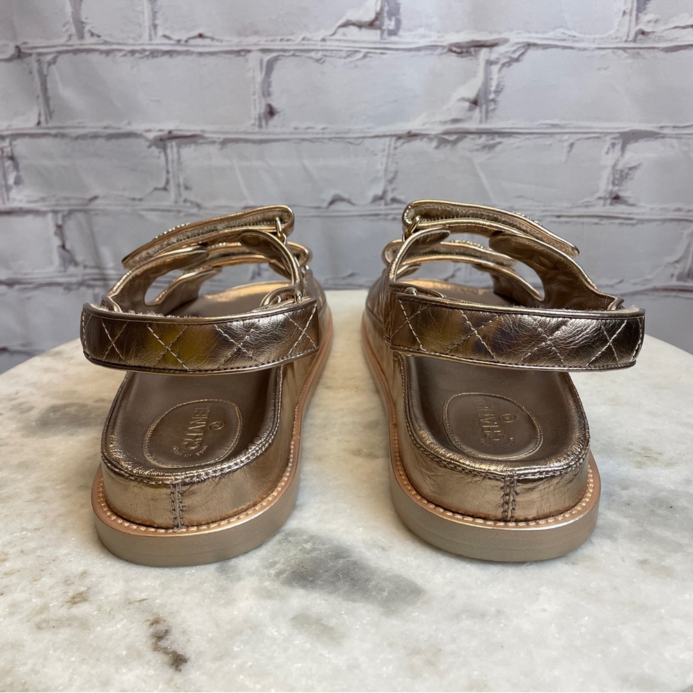 Chanel 21C Iridescent Lambskin Light Bronze Sandals - Picture 3 of 10